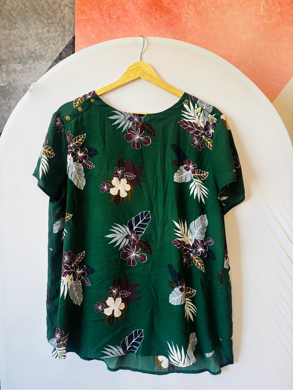 LOFT Emerald Green Tropical Print Top